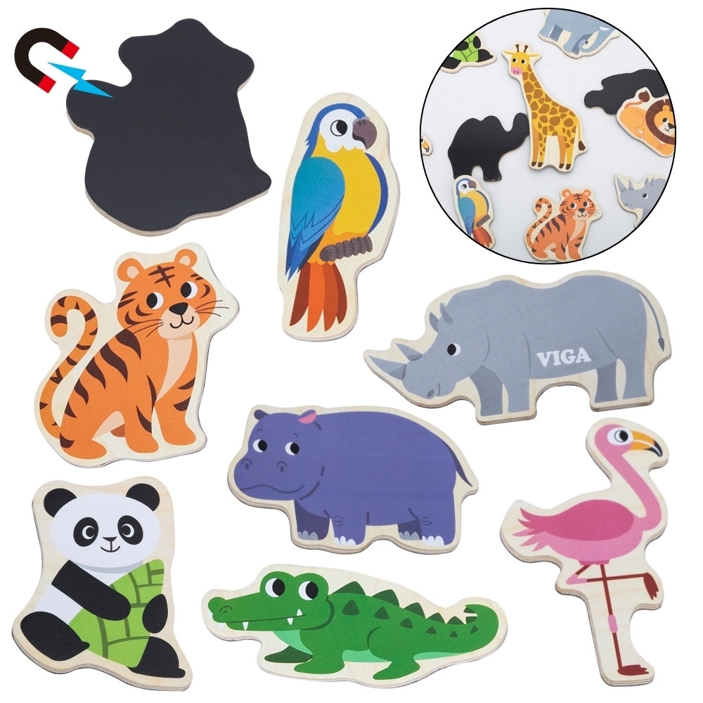VIGA Wooden Magnets Wild Animals – Colorful Educational Magnets 18M+