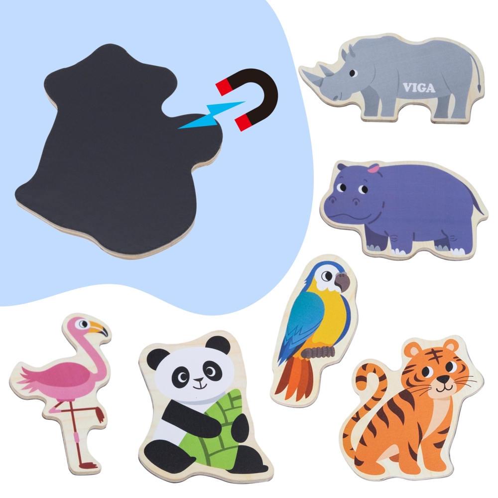 VIGA Wooden Magnets Wild Animals – Colorful Educational Magnets 18M+