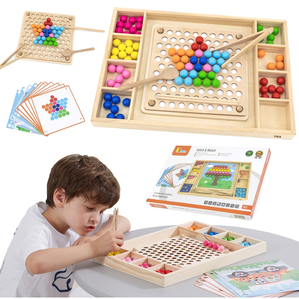 Medinis dėlionė su kamuoliukais VIGA Pagauk ir suderink Montessori-Žaislai, Lavinamieji žaislai, Dėlionės, 3D - tūrinės dėlionės