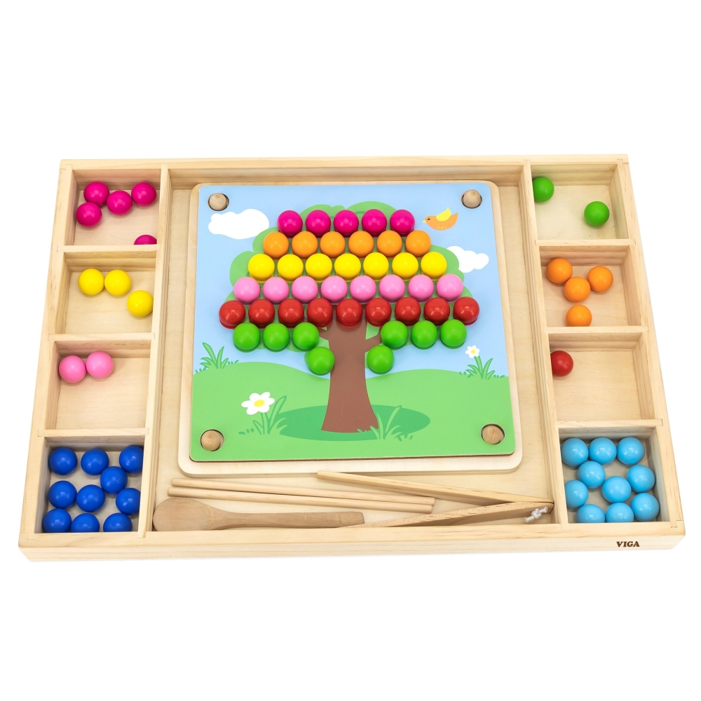 Medinis dėlionė su kamuoliukais VIGA Pagauk ir suderink Montessori-Žaislai, Lavinamieji žaislai, Dėlionės, 3D - tūrinės dėlionės