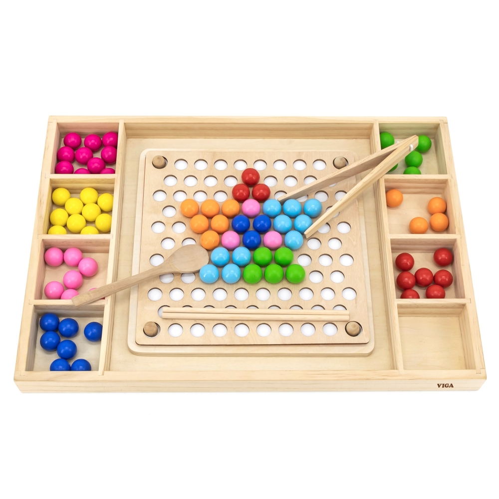 Medinis dėlionė su kamuoliukais VIGA Pagauk ir suderink Montessori-Žaislai, Lavinamieji žaislai, Dėlionės, 3D - tūrinės dėlionės