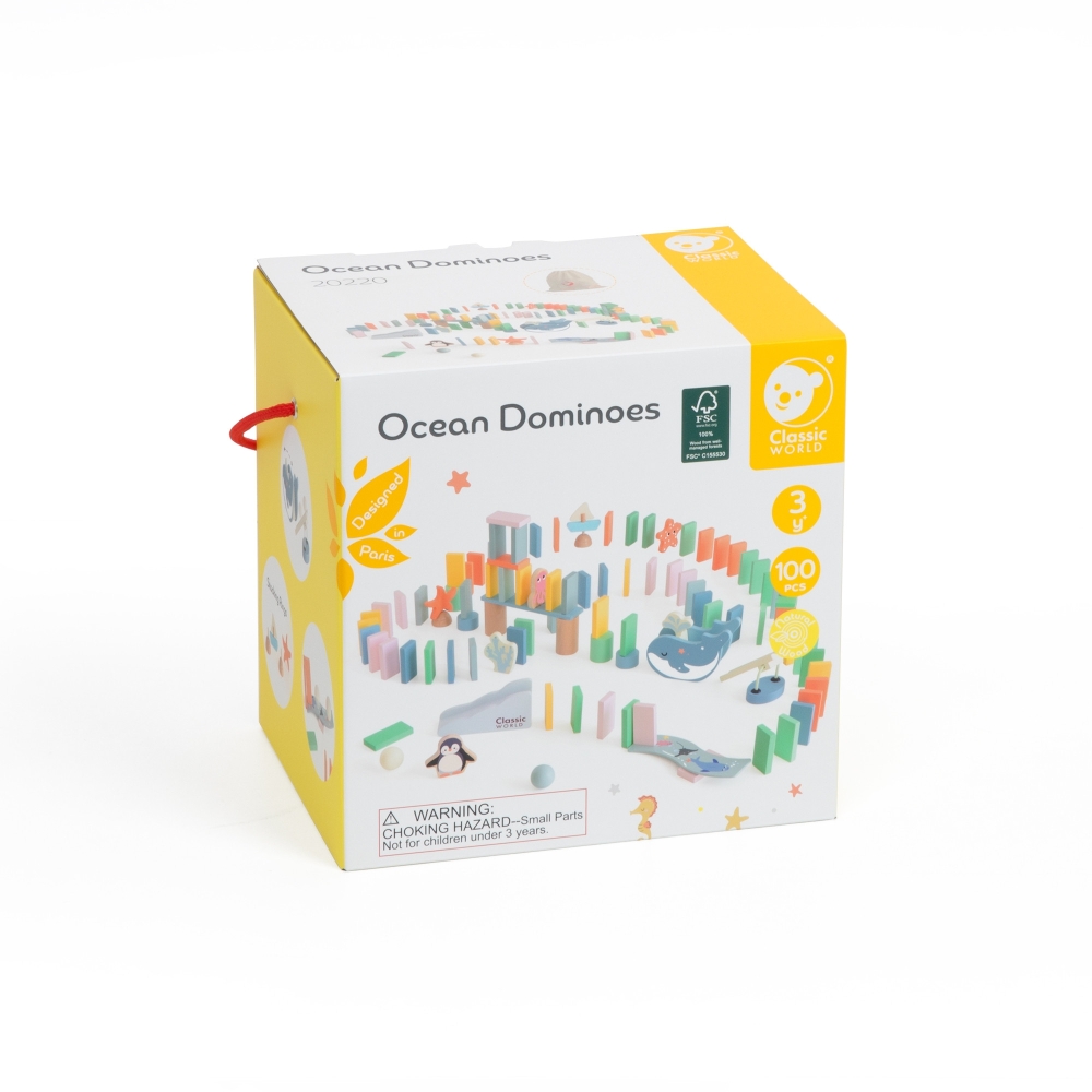 Mediniai domino loginis takelis CLASSIC WORLD Kliūčių dėlionė Montessori 100 el.