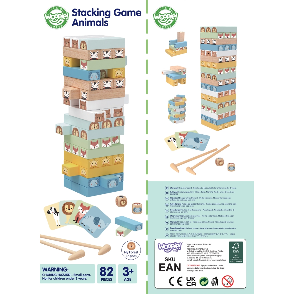 WOOPIE GREEN "Wobbly Tower" Gyvūnų arkadinis žaidimas 82 el.