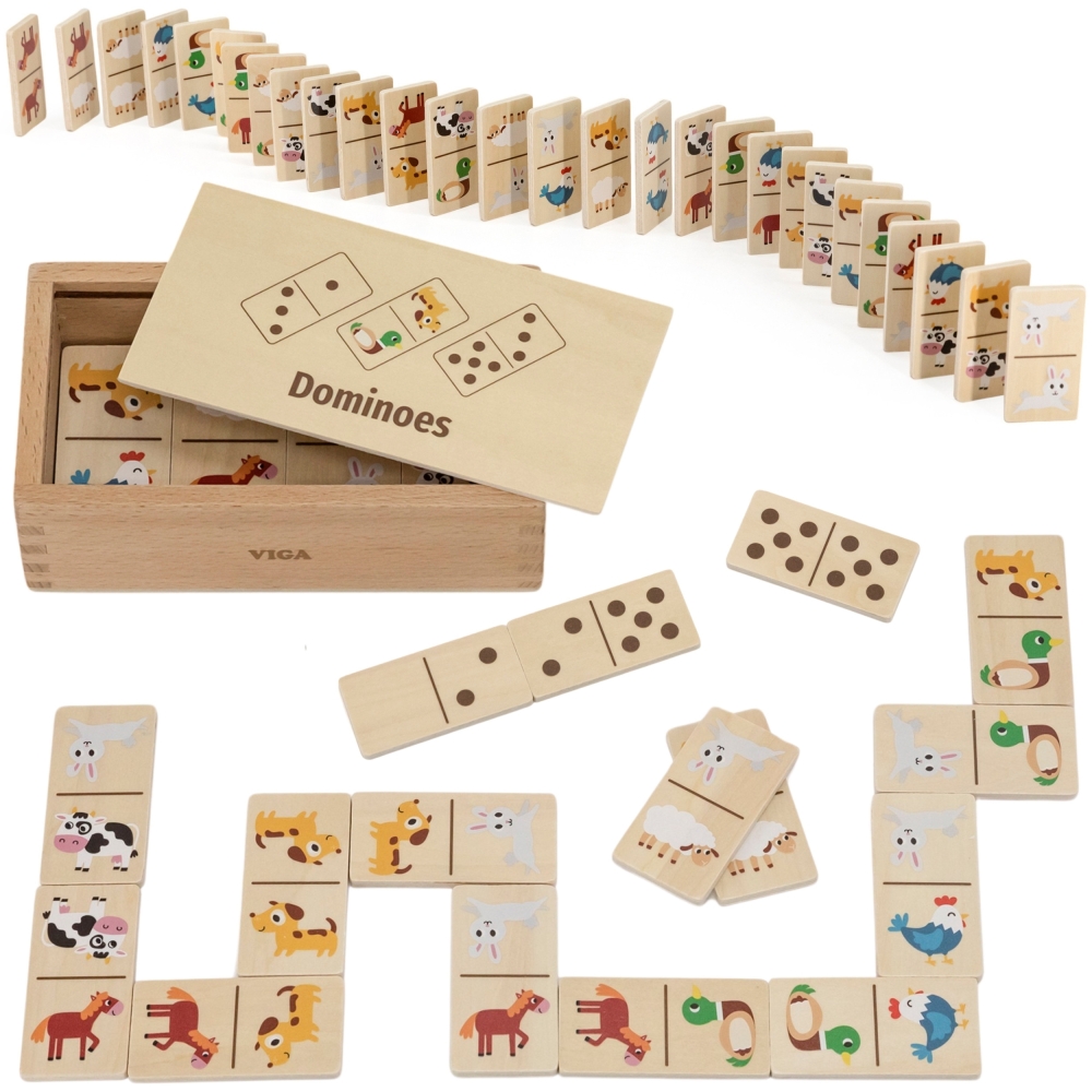 Medinis domino VIGA 2in1: gyvūnai ir skaičiai-Žaislai, Stalo žaidimai, Įvairūs stalo žaidimai-e-vaikas