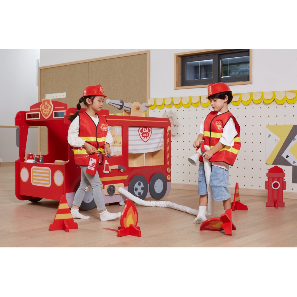 VIGA Large Wooden Fire Truck Montessori Playground
