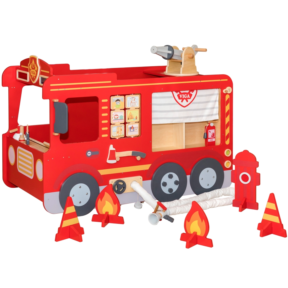 VIGA Large Wooden Fire Truck Montessori Playground