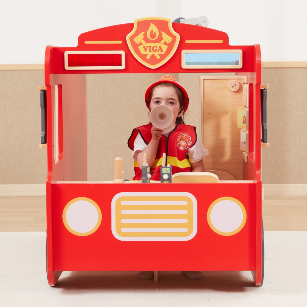 VIGA Large Wooden Fire Truck Montessori Playground