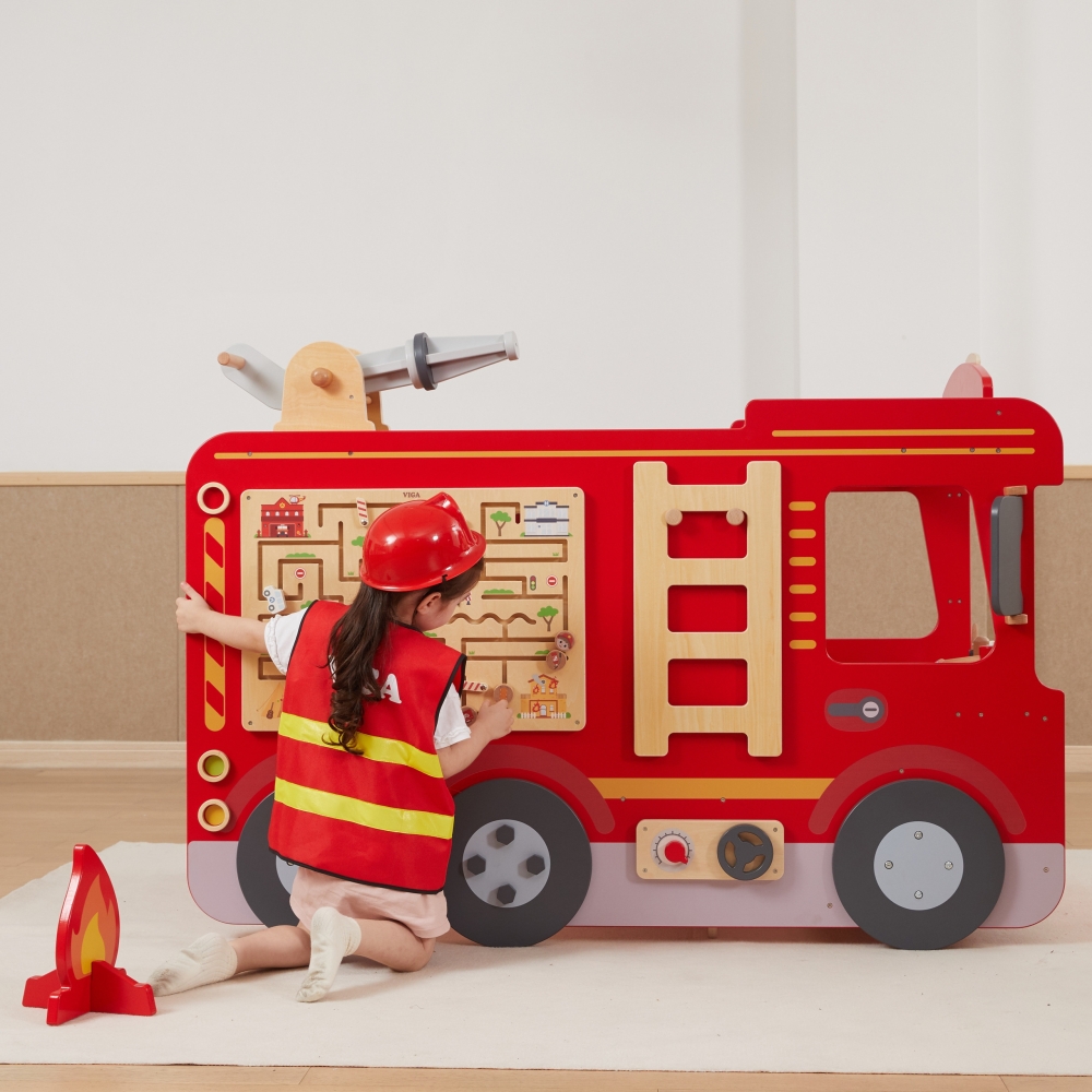 VIGA Large Wooden Fire Truck Montessori Playground