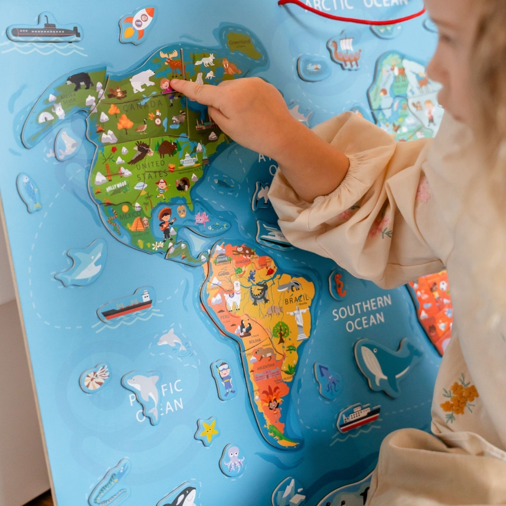 "Viga" 2in1 Montessori mokomoji lenta su magnetiniu pasaulio žemėlapiu