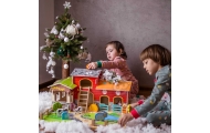 Medinė Mega ferma WOOPIE GREEN gyvūnėlių figūrėlės: tvartas, karvidė, vištidė, 18 el.-Žaislai, Kūdikiams, Žaislai mažyliams (iki