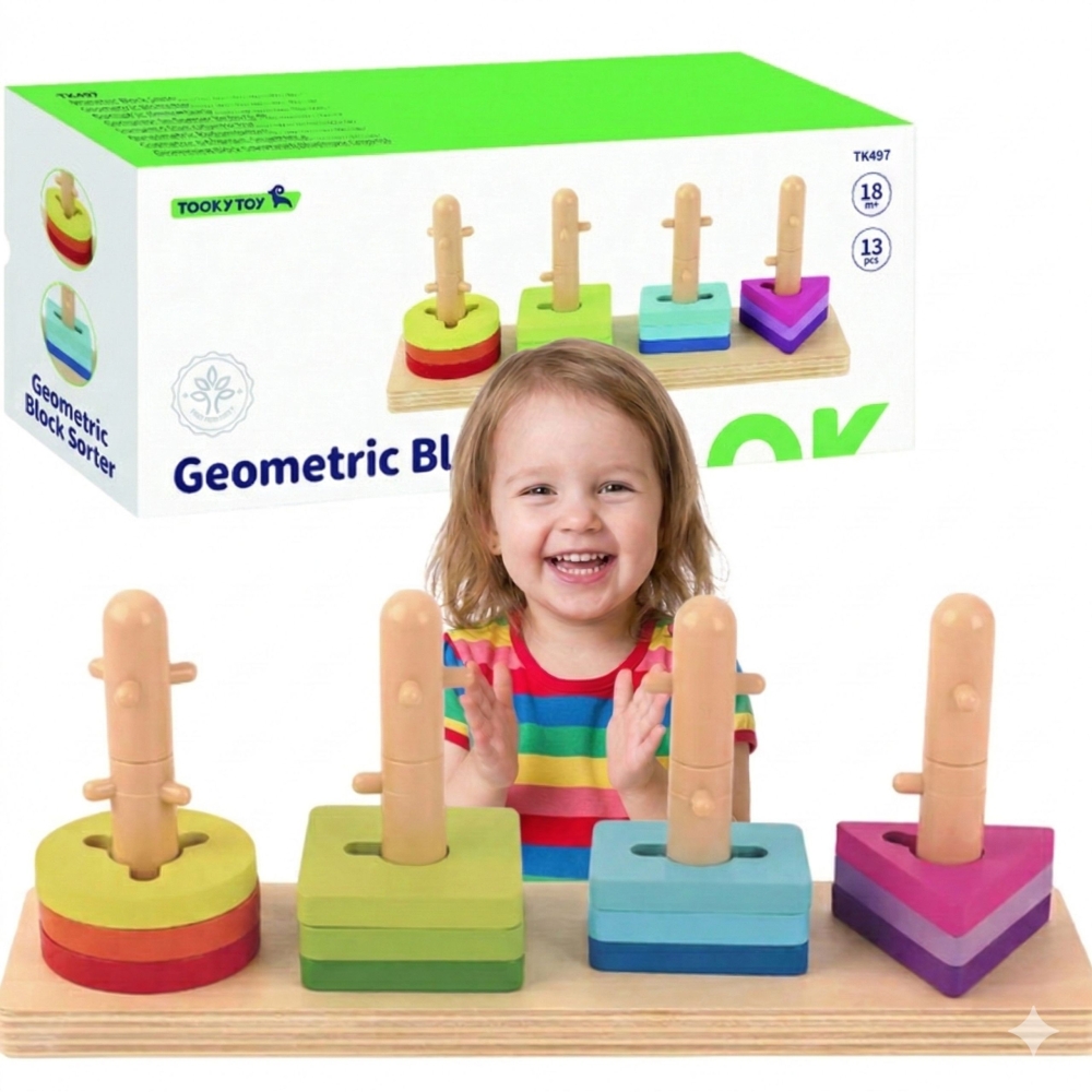 Formų rūšiuoklė TOOKY TOY su spalvingais Montessori blokeliai-Žaislai, Kūdikiams, Žaislai mažyliams (iki 4 m.