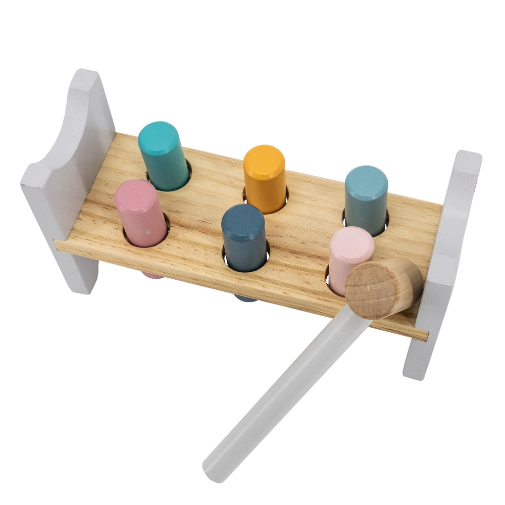VIGA PolarB Set Wooden Pyramid + Polar Bear Hammer Punch Montessori