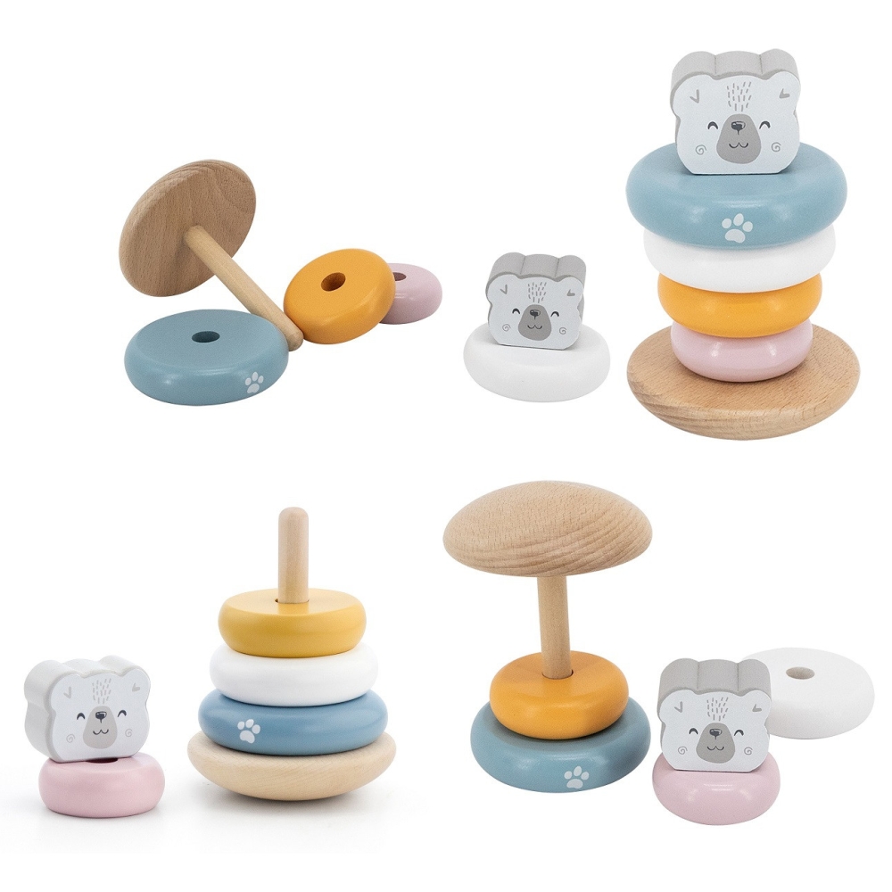 VIGA PolarB Set Wooden Pyramid + Polar Bear Hammer Punch Montessori