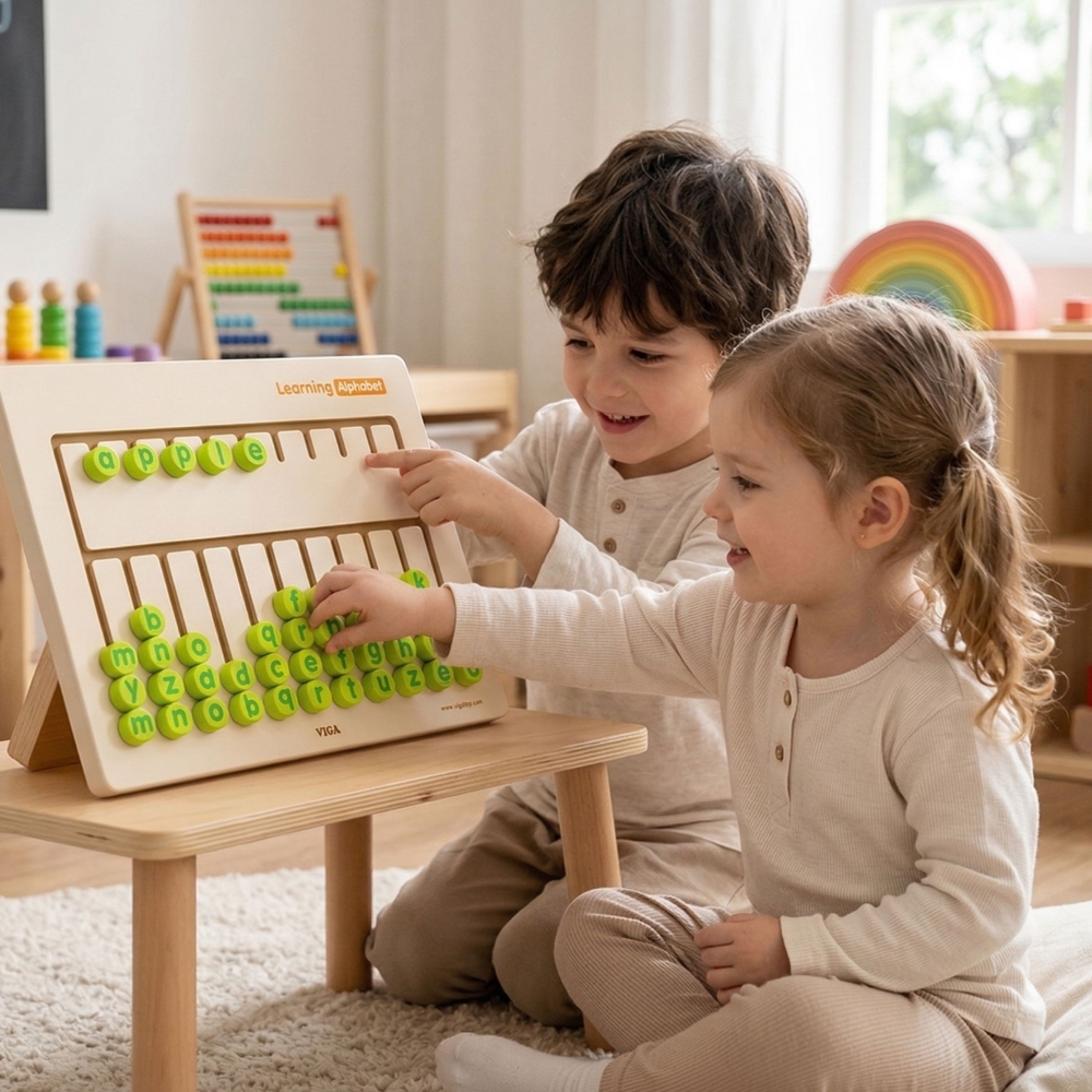 Sensorinė Abėcėlės mokymosi medinė lenta VIGA TOYS-Žaislai, Lavinamieji žaislai, Mokomieji žaislai-e-vaikas