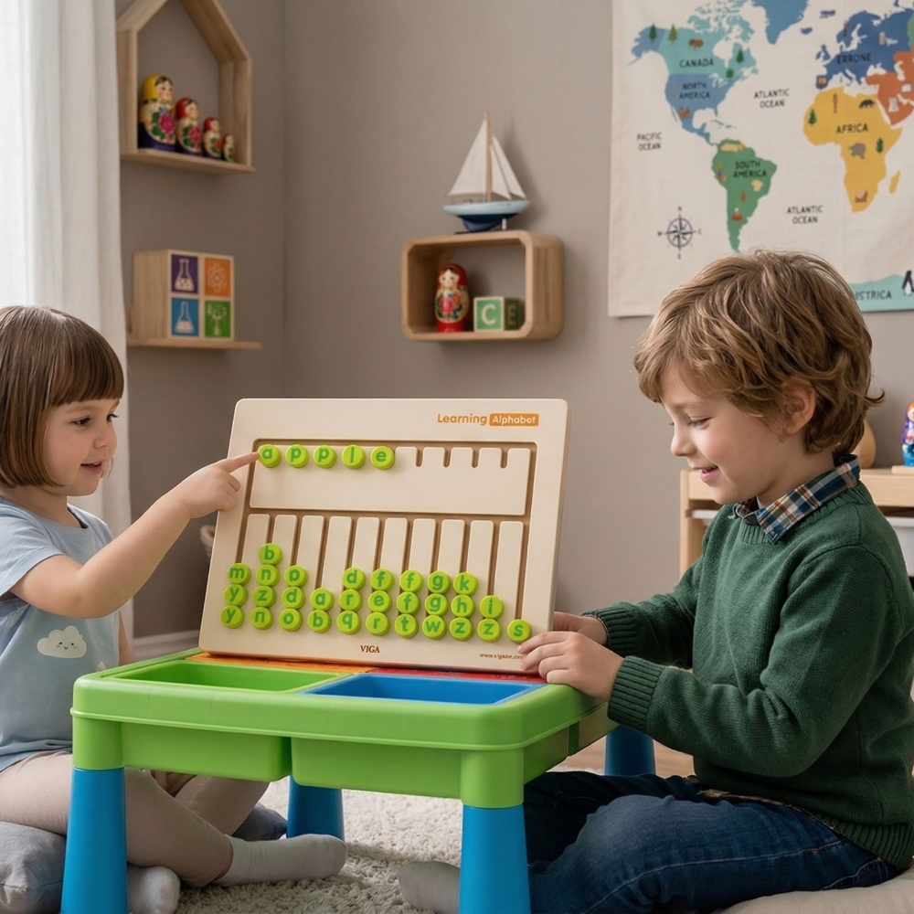 Sensorinė Abėcėlės mokymosi medinė lenta VIGA TOYS-Žaislai, Lavinamieji žaislai, Mokomieji žaislai-e-vaikas