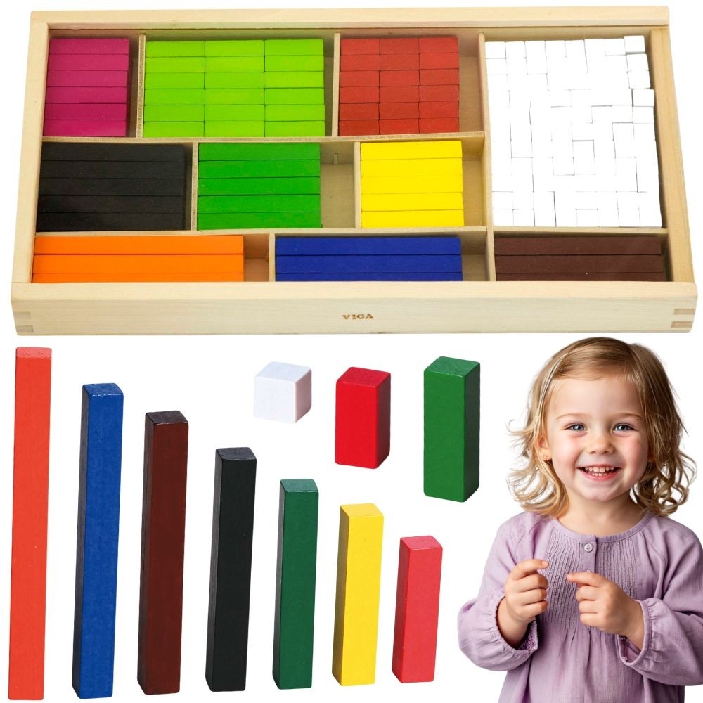 Medinės edukacinės matematinės lazdelės VIGA Cuisenaire-Žaislai, Lavinamieji žaislai, Mokomieji žaislai-e-vaikas