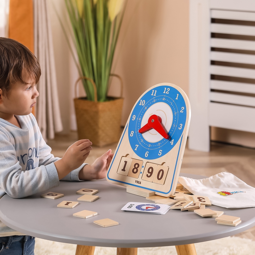 VIGA Wooden Clock Learning Time Clock Montessori