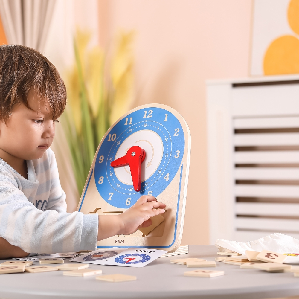 VIGA Wooden Clock Learning Time Clock Montessori