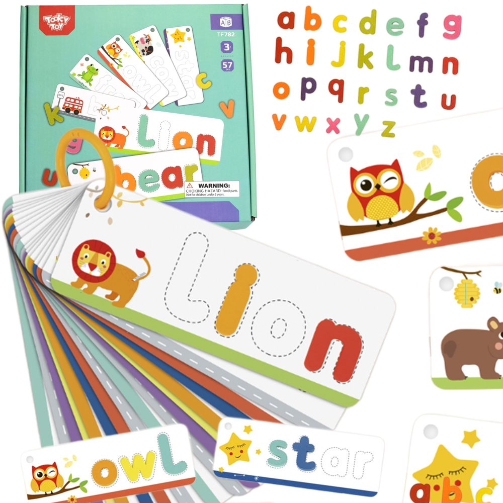 TOOKY TOY Montessori abėcėlės dėlionė Mokymosi raidžių žodžių gyvūnai 57 el.