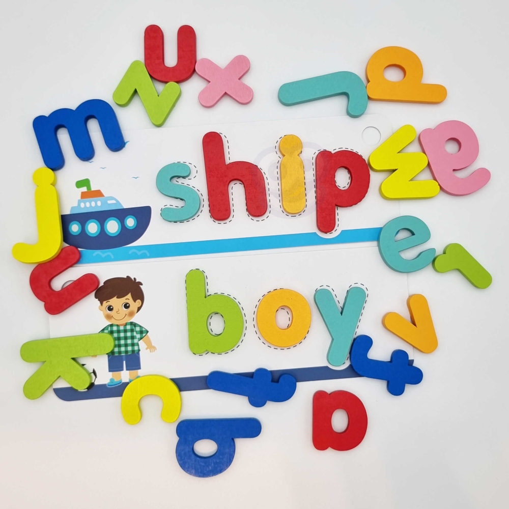 TOOKY TOY Montessori abėcėlės dėlionė Mokymosi raidžių žodžių gyvūnai 57 el.
