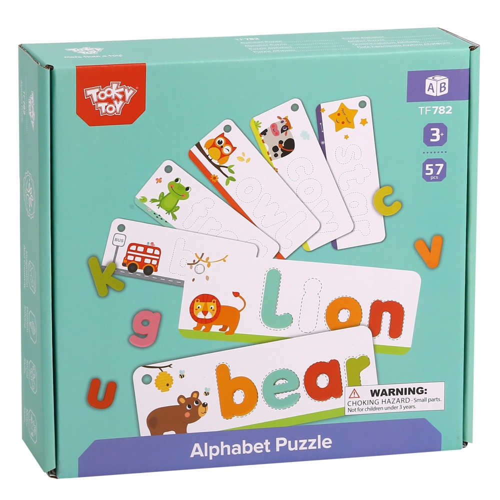 TOOKY TOY Montessori abėcėlės dėlionė Mokymosi raidžių žodžių gyvūnai 57 el.