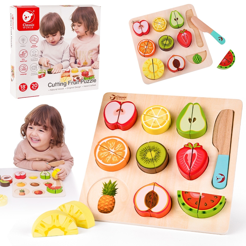 Vaisių pjaustymo rinkinys CLASSIC WORLD Montessori su velcro 20 vnt-Žaislai, Profesijos, buities žaislai, Mažiesiems kulinarams-