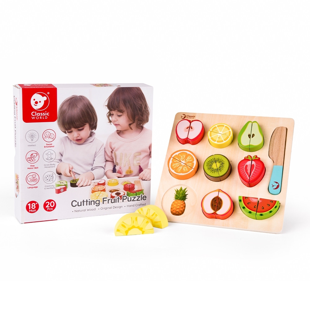 Vaisių pjaustymo rinkinys CLASSIC WORLD Montessori su velcro 20 vnt-Žaislai, Profesijos, buities žaislai, Mažiesiems kulinarams-