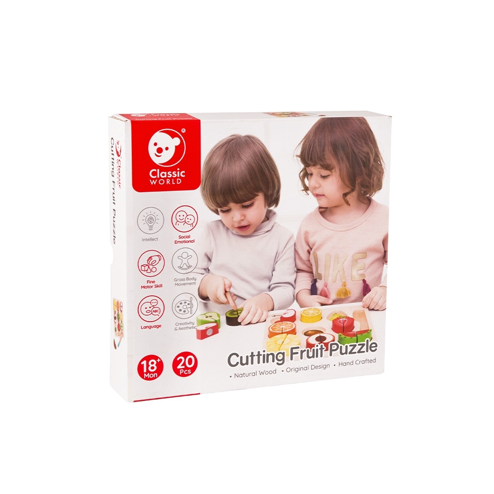 Vaisių pjaustymo rinkinys CLASSIC WORLD Montessori su velcro 20 vnt-Žaislai, Profesijos, buities žaislai, Mažiesiems kulinarams-