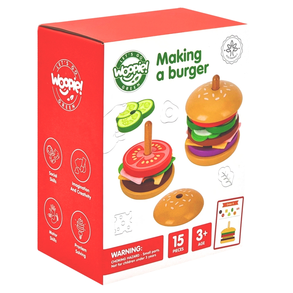 WOOPIE GREEN Medinis mėsainių restoranas Dėlionė vaikams 15 el. FSC sertifikuota