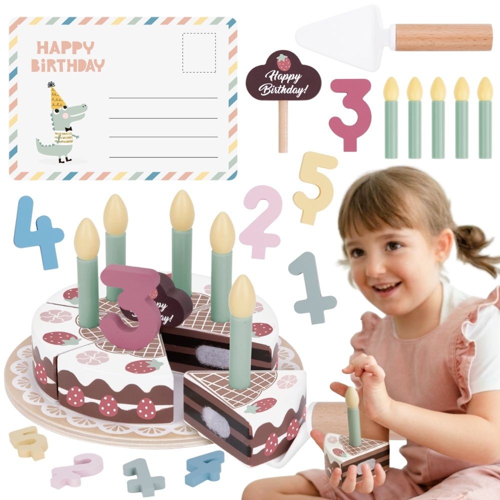 Medinis gimtadienio tortas su žvakutėmis TOOKY TOY-Žaislai, Profesijos, buities žaislai, Mažiesiems kulinarams-e-vaikas