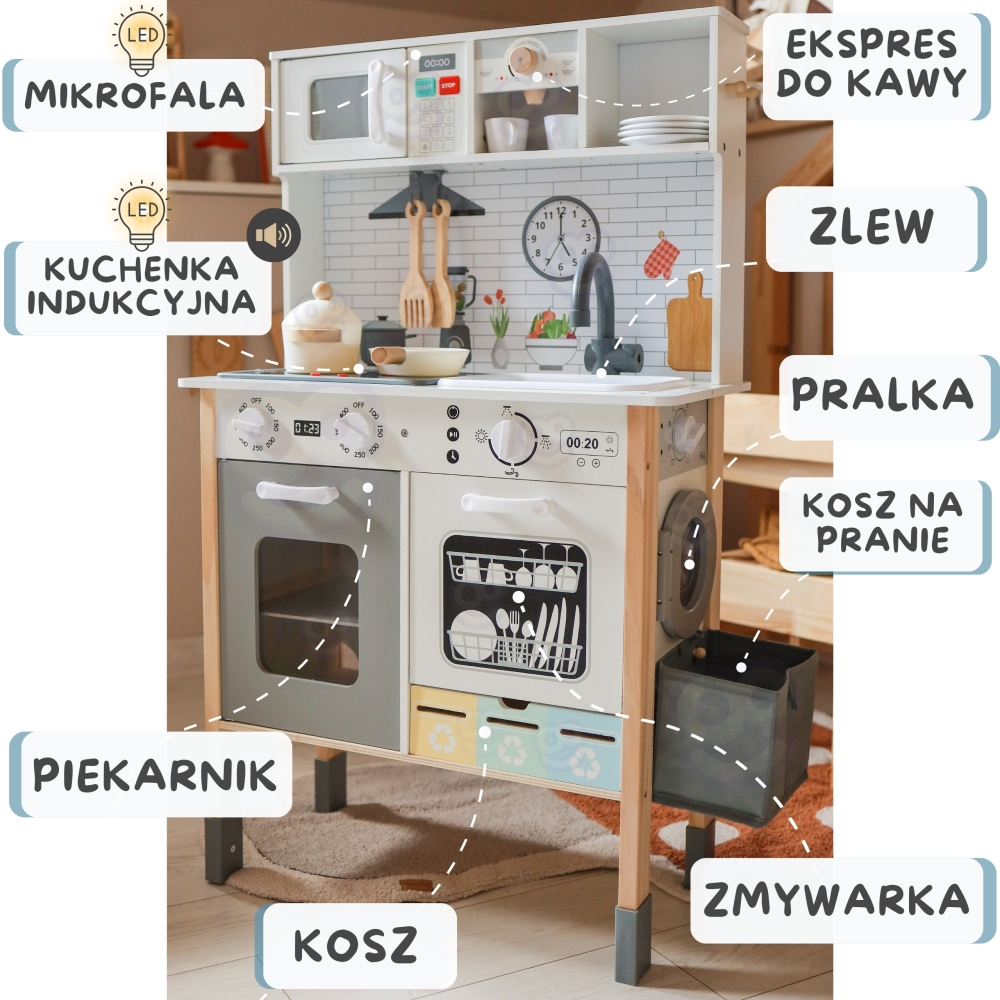 WOOPIE GREEN 9-in-1 Wooden Interactive Kitchen with Washing Machine and Whiteboard