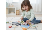 Medinė virtuvėlė su priedais TOOKY TOY – mažojo virėjo rinkinys-Žaislai, Vaikiškos virtuvėlės, Profesijos, buities žaislai, Medi