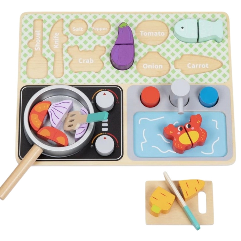 TOOKY TOY Wooden Kitchen with Accessories - Little Chef's Set