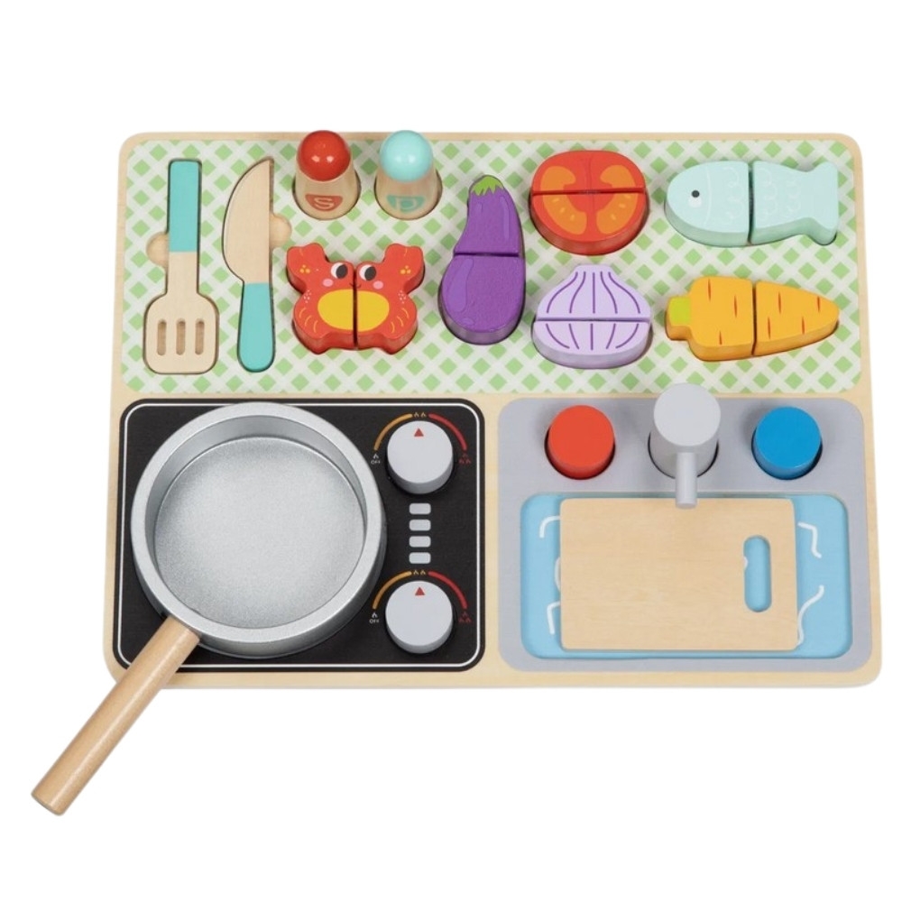 TOOKY TOY Wooden Kitchen with Accessories - Little Chef's Set