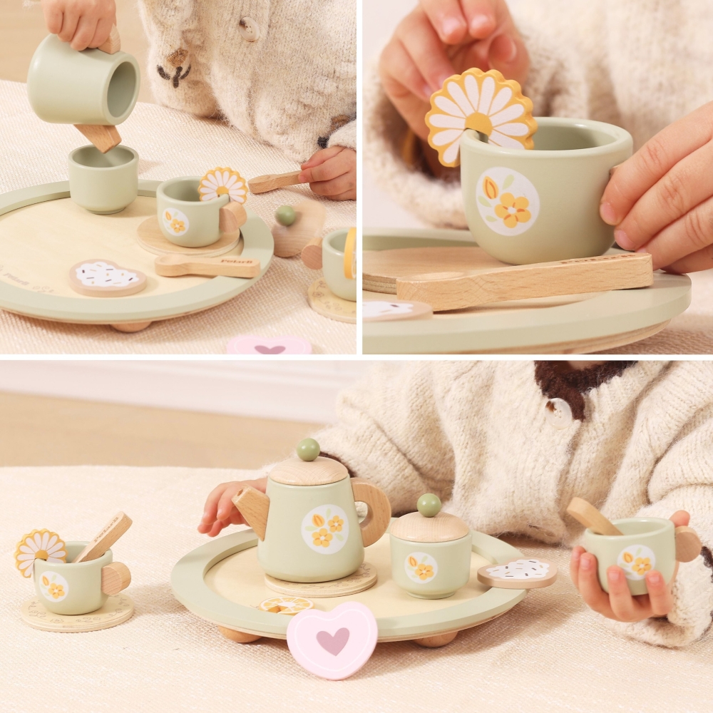 VIGA Wooden Spring Tea Set - 15 pieces