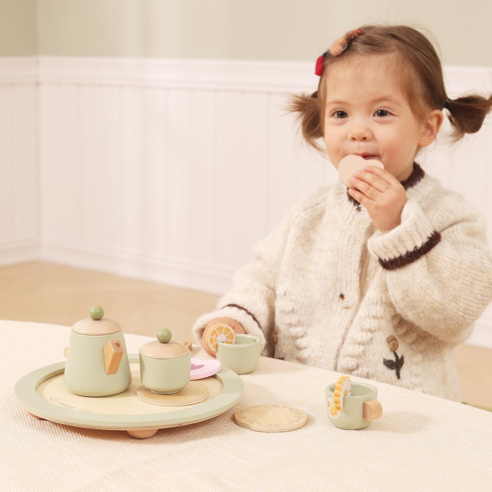 VIGA Wooden Spring Tea Set - 15 pieces