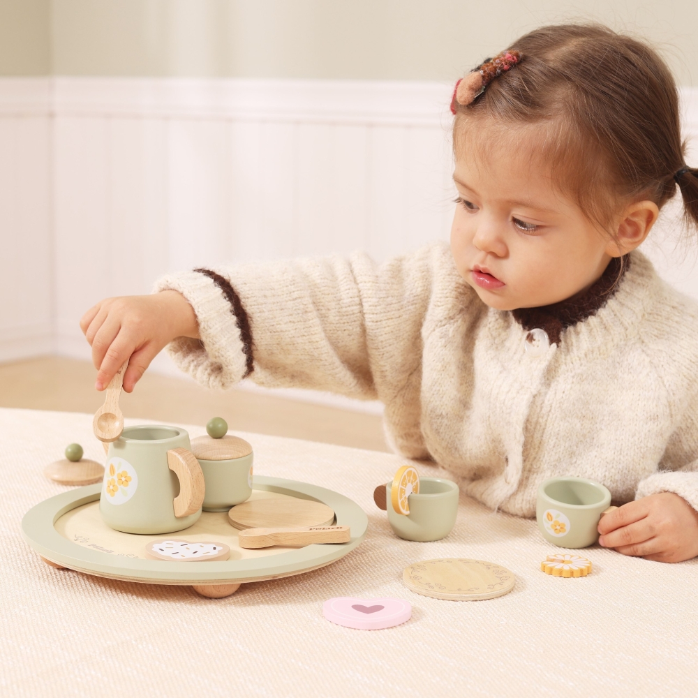 VIGA Wooden Spring Tea Set - 15 pieces