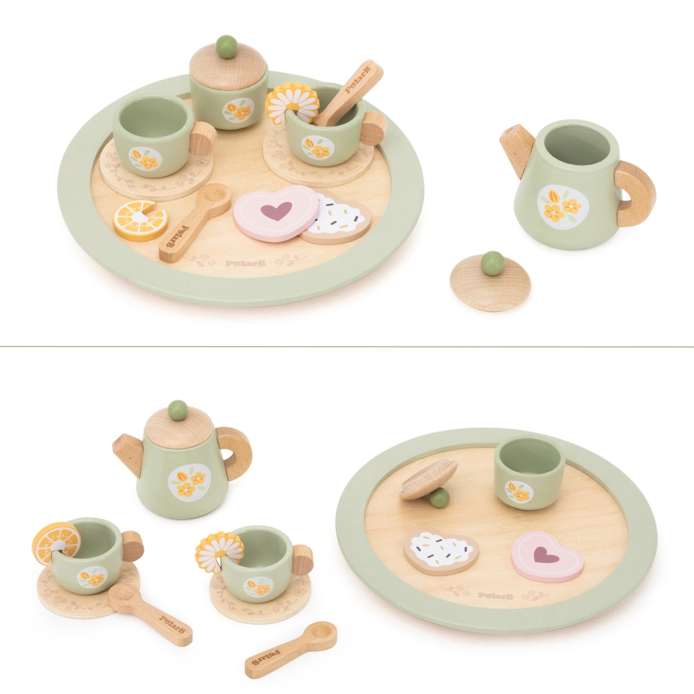 VIGA Wooden Spring Tea Set - 15 pieces