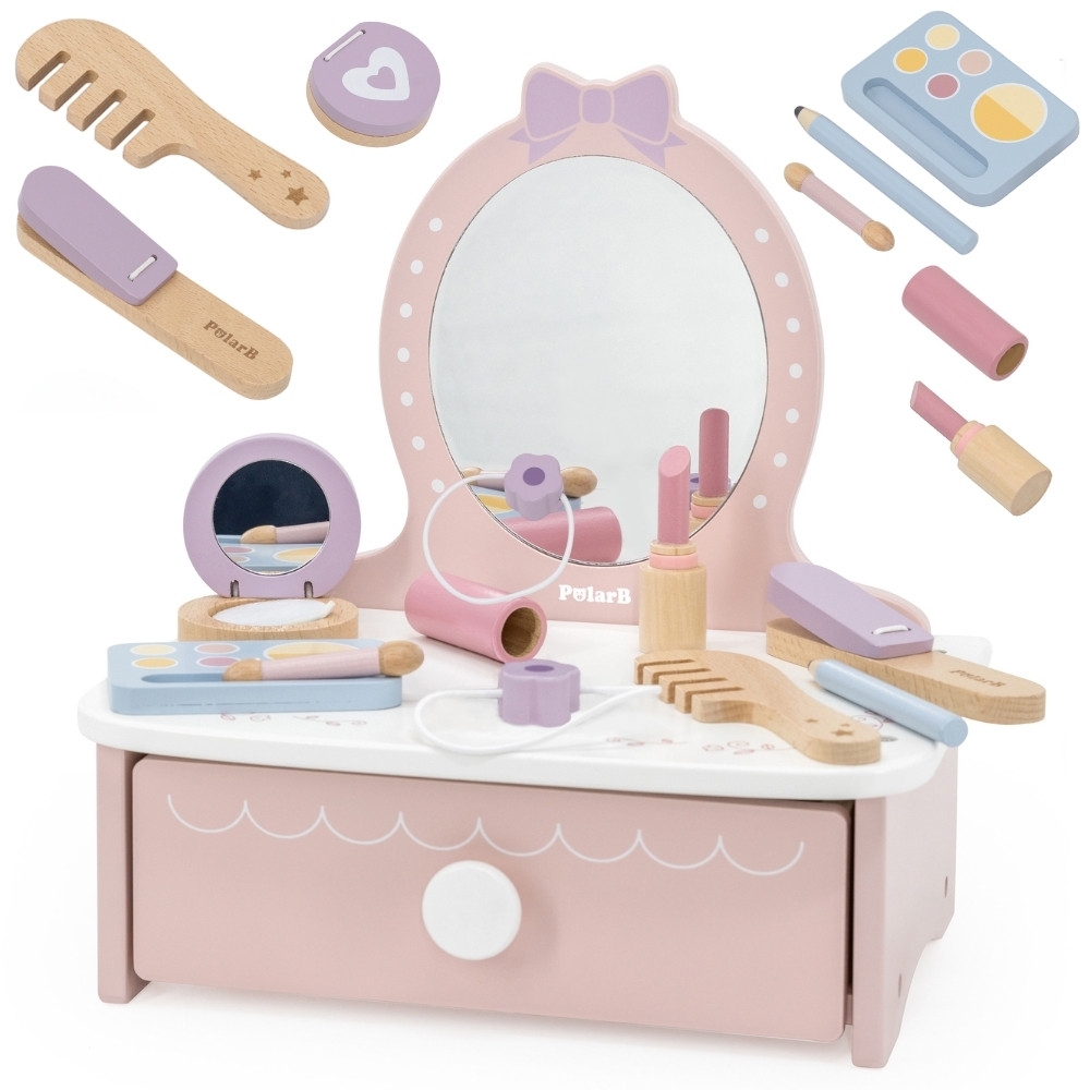 Medinis kosmetinis staliukas su priedais Viga Little Princess Corner-Žaislai, Profesijos, buities žaislai, Grožio žaislai-e-vaik