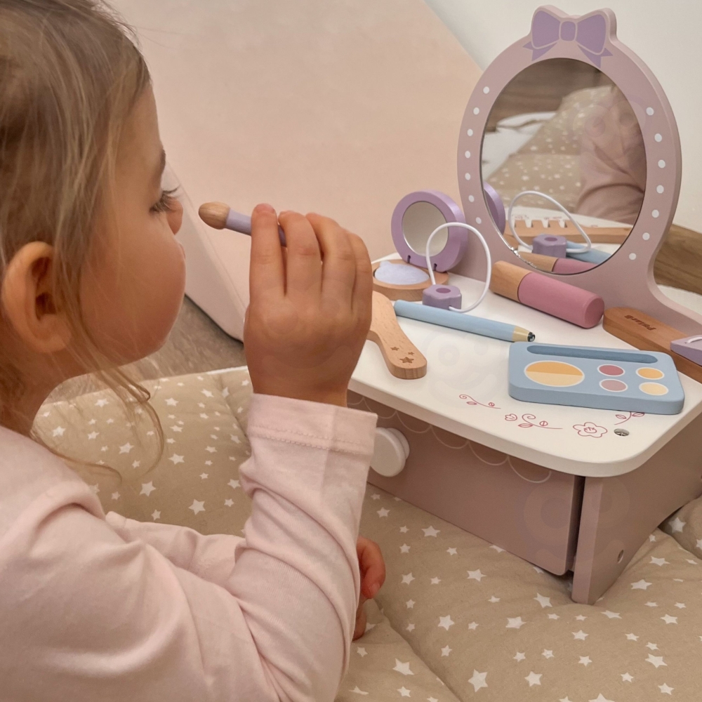 Medinis kosmetinis staliukas su priedais Viga Little Princess Corner-Žaislai, Profesijos, buities žaislai, Grožio žaislai-e-vaik