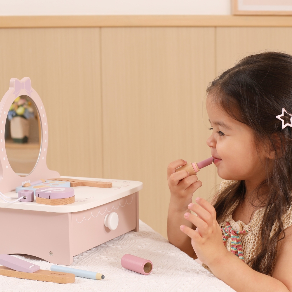Medinis kosmetinis staliukas su priedais Viga Little Princess Corner-Žaislai, Profesijos, buities žaislai, Grožio žaislai-e-vaik
