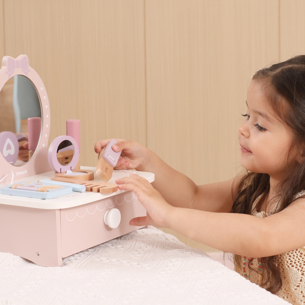 Medinis kosmetinis staliukas su priedais Viga Little Princess Corner-Žaislai, Profesijos, buities žaislai, Grožio žaislai-e-vaik
