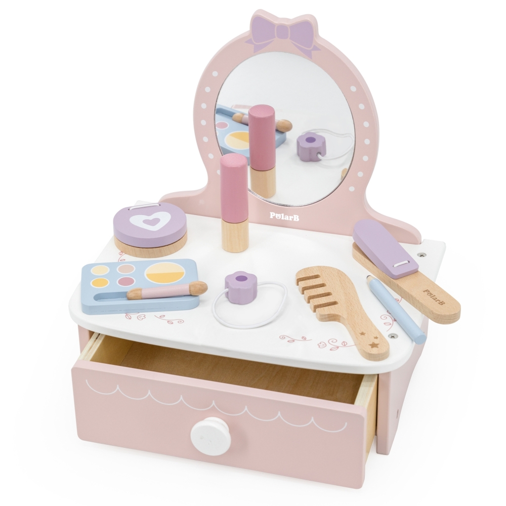 Medinis kosmetinis staliukas su priedais Viga Little Princess Corner-Žaislai, Profesijos, buities žaislai, Grožio žaislai-e-vaik