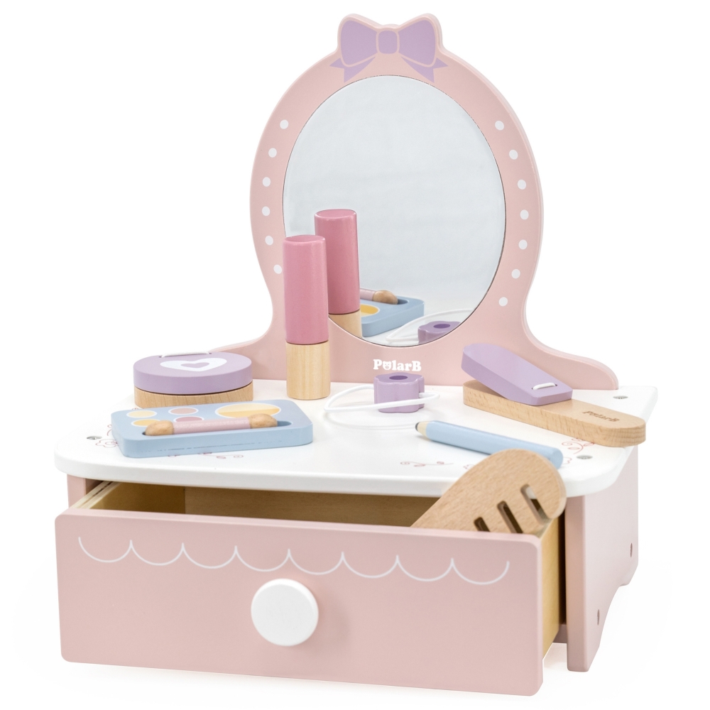 Medinis kosmetinis staliukas su priedais Viga Little Princess Corner-Žaislai, Profesijos, buities žaislai, Grožio žaislai-e-vaik
