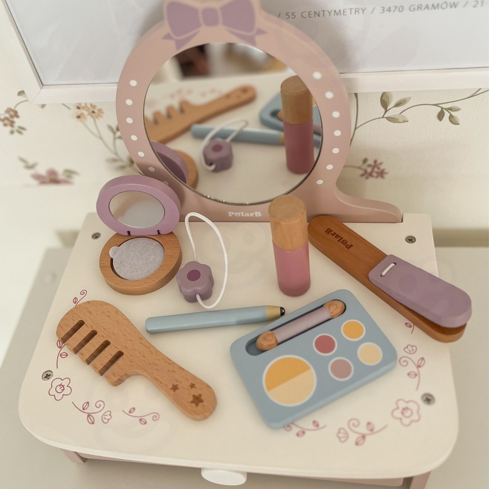 Medinis kosmetinis staliukas su priedais Viga Little Princess Corner-Žaislai, Profesijos, buities žaislai, Grožio žaislai-e-vaik