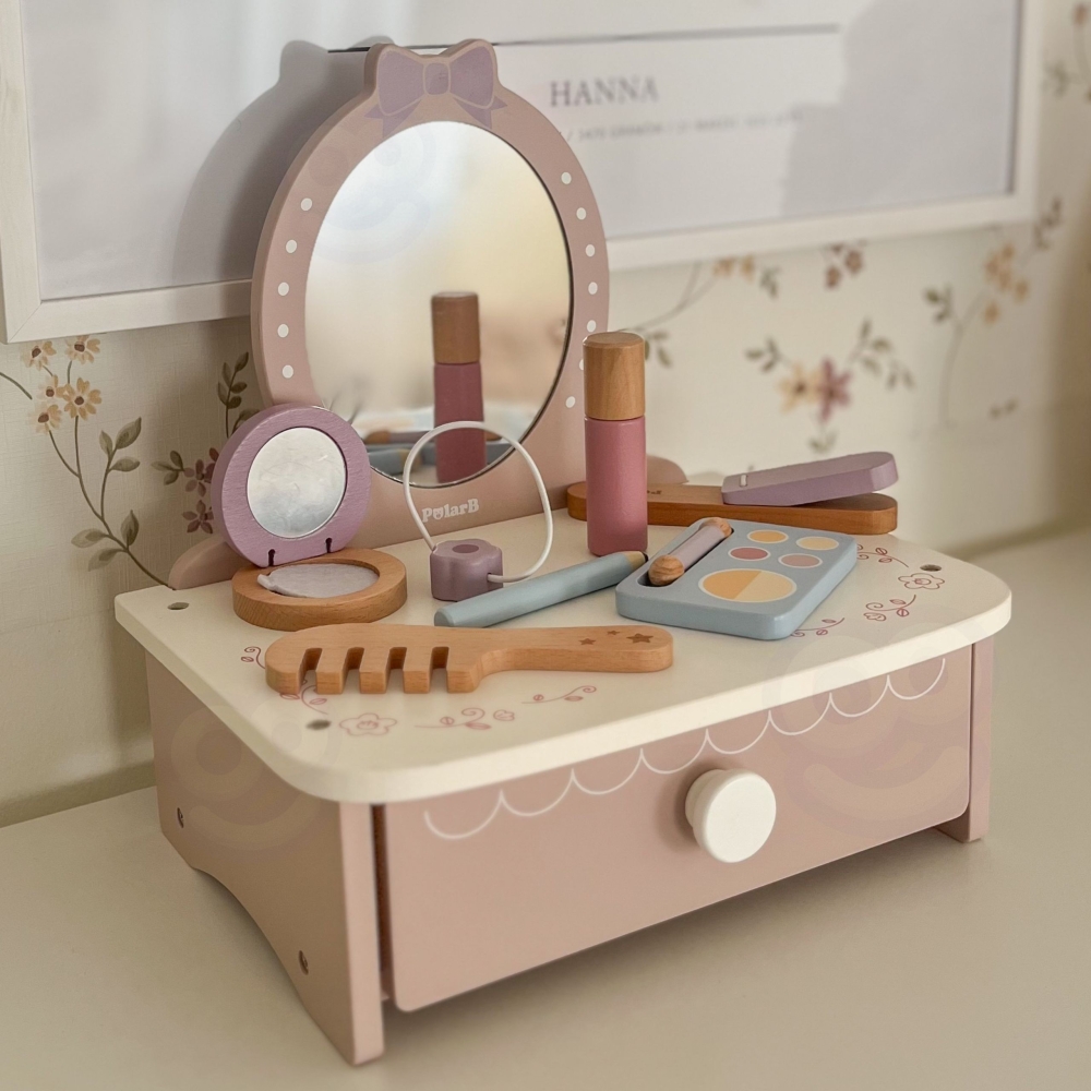 Medinis kosmetinis staliukas su priedais Viga Little Princess Corner-Žaislai, Profesijos, buities žaislai, Grožio žaislai-e-vaik
