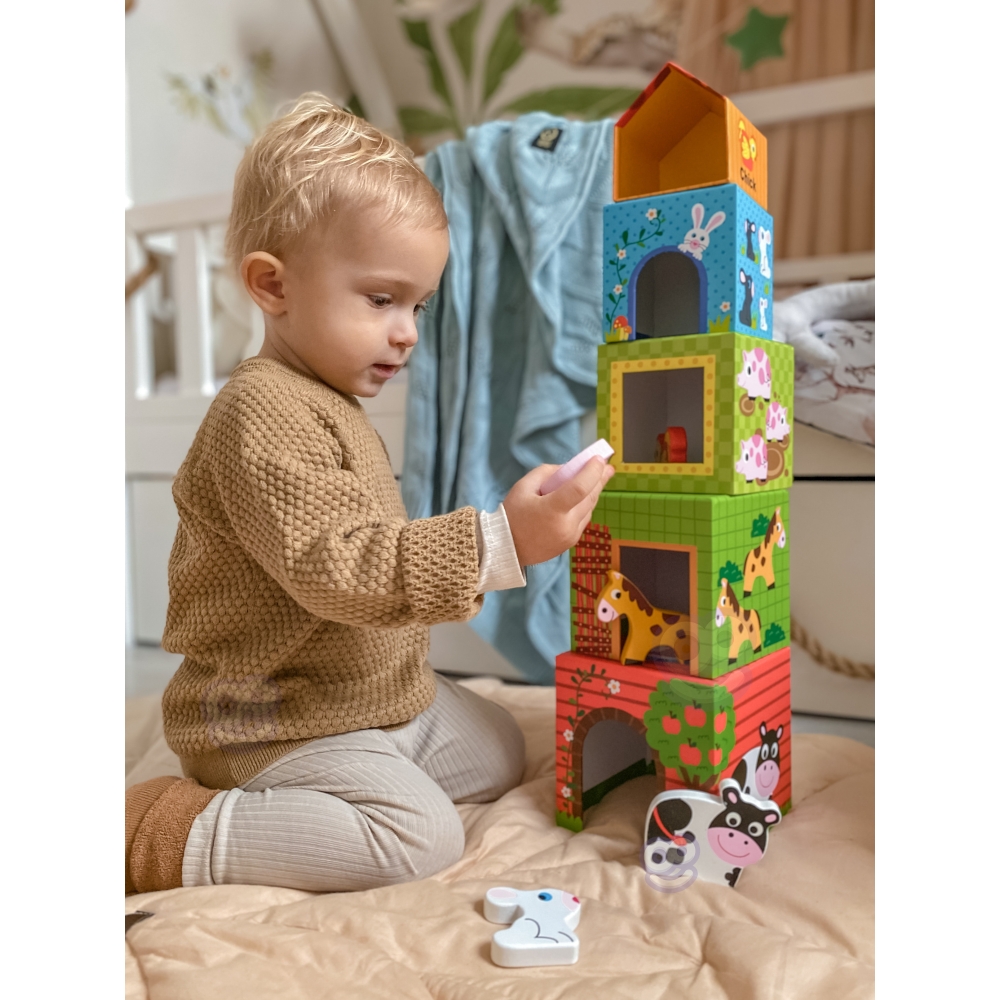 Dėlionė Ūkio kubeliai WOOPIE GREEN + figūrėlės 10 el.-Žaislai, Kūdikiams, Žaislai mažyliams (iki 4 m.