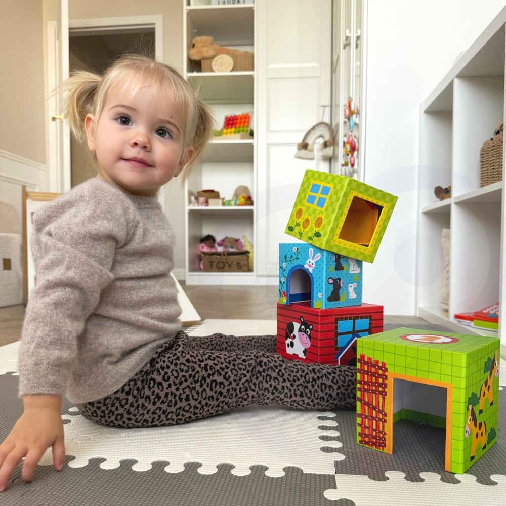 Dėlionė Ūkio kubeliai WOOPIE GREEN + figūrėlės 10 el.-Žaislai, Kūdikiams, Žaislai mažyliams (iki 4 m.