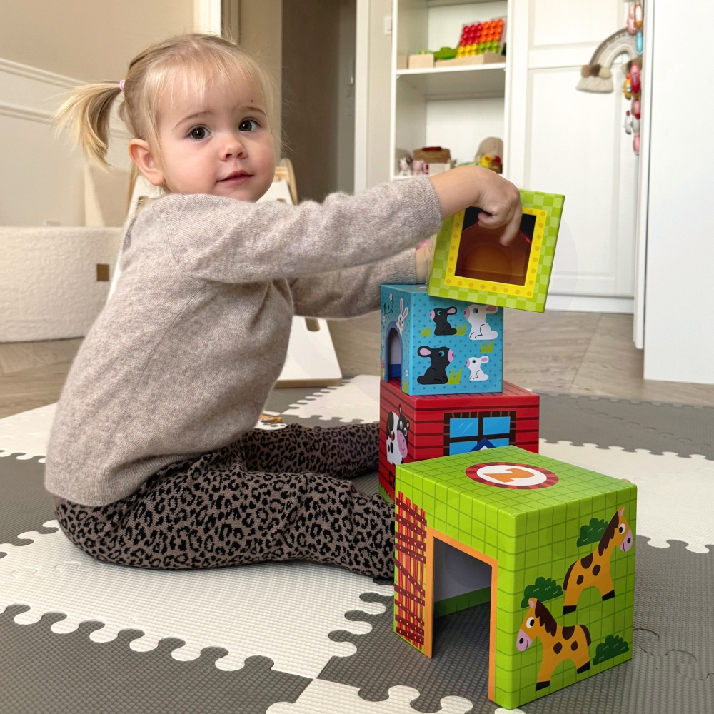 Dėlionė Ūkio kubeliai WOOPIE GREEN + figūrėlės 10 el.-Žaislai, Kūdikiams, Žaislai mažyliams (iki 4 m.
