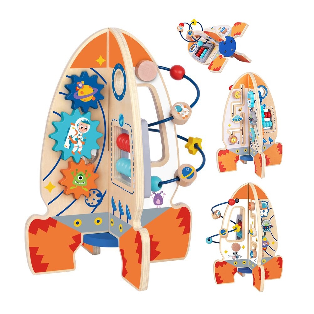 Didelis medinis edukacinis žaislas Tooky Toy daugiafunkcinė raketa-Žaislai, Kūdikiams, Žaislai mažyliams (iki 4 m.